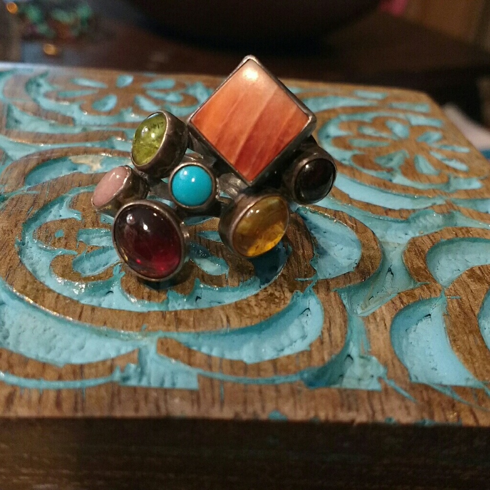 Seven Stone Southwest Sterling ring Genuine stones